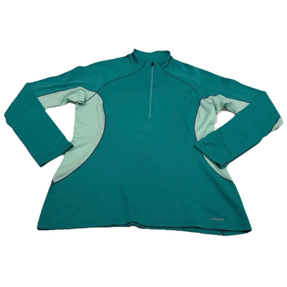 Patagonia Shirt Womens Medium Teal Capilene Midweight 3 Base Layer 1/4 Zip